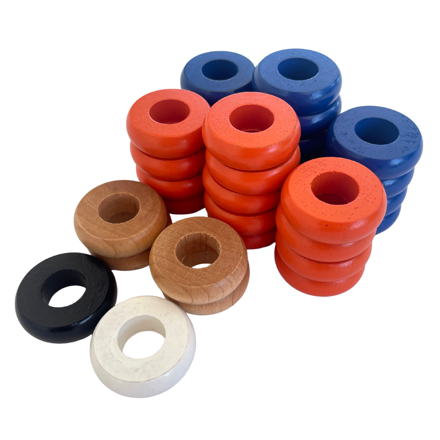 32 Blue and Orange Carrom / Pichenotte Rings - (Blue / Orange / Natural / Black / White) - Anneaux De Pichenottes - Game Accessories / Accessoires De Jeu