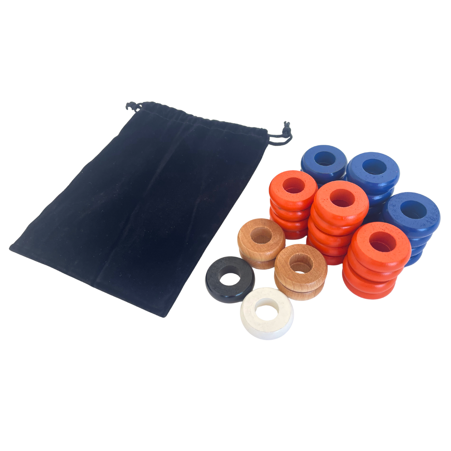 32 Blue and Orange Carrom / Pichenotte Rings - (Blue / Orange / Natural / Black / White) - Anneaux De Pichenottes - Game Accessories / Accessoires De Jeu