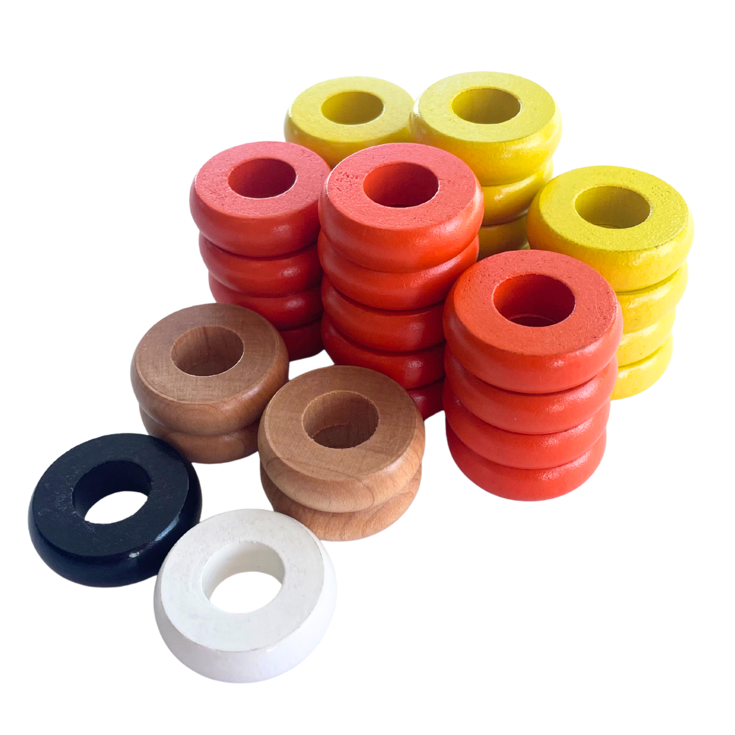 32 Orange and Yellow Carrom / Pichenotte Rings - (Orange / Yellow / Natural / Black / White) - Anneaux De Pichenottes - Game Accessories / Accessoires De Jeu