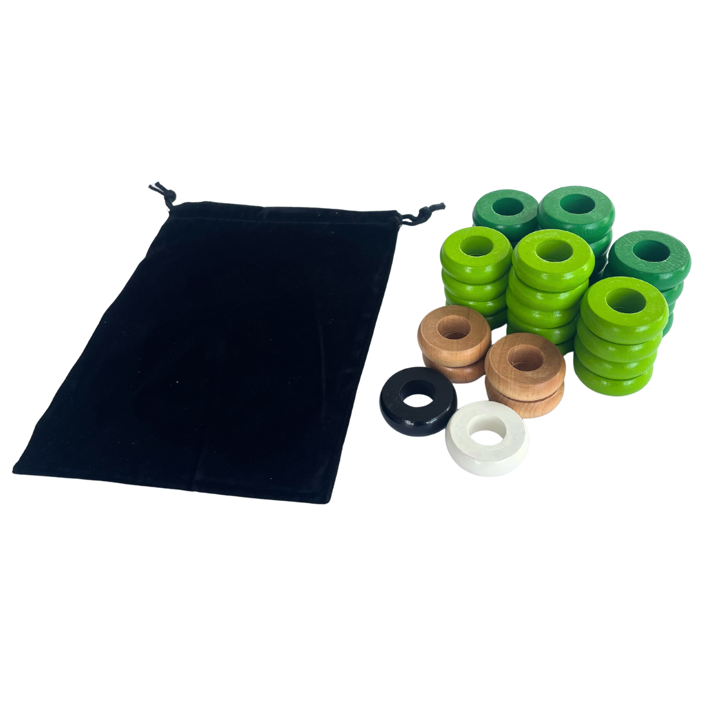 32 Green and Lime Green Carrom / Pichenotte Rings - (Green / Lime Green / Natural / Black / White) - Anneaux De Pichenottes - Game Accessories / Accessoires De Jeu