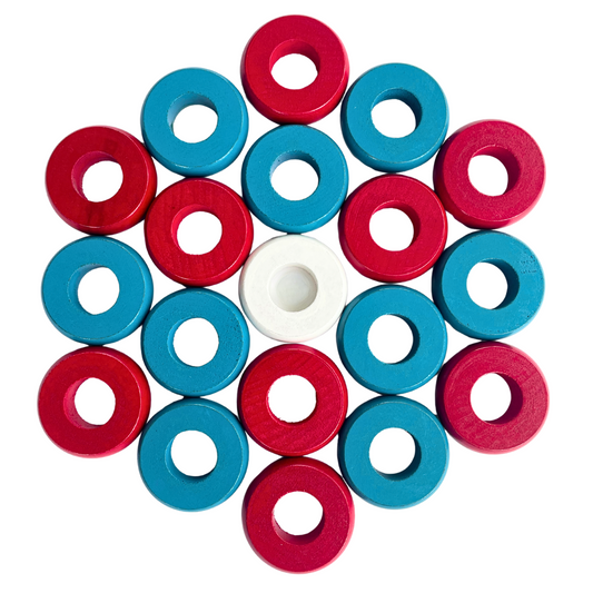 32 Red and Light Blue Carrom / Pichenotte Rings - (Red / Light Blue / Natural / Black / White) - Anneaux De Pichenottes - Game Accessories / Accessoires De Jeu