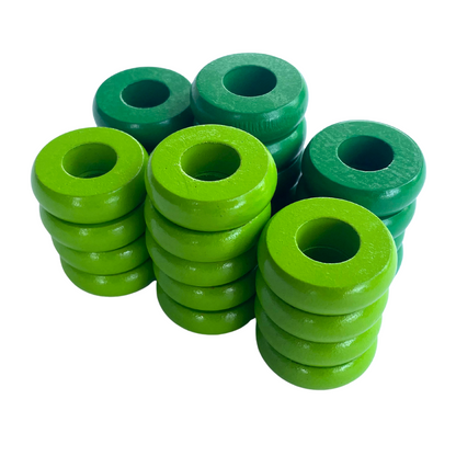 32 Green and Lime Green Carrom / Pichenotte Rings - (Green / Lime Green / Natural / Black / White) - Anneaux De Pichenottes - Game Accessories / Accessoires De Jeu