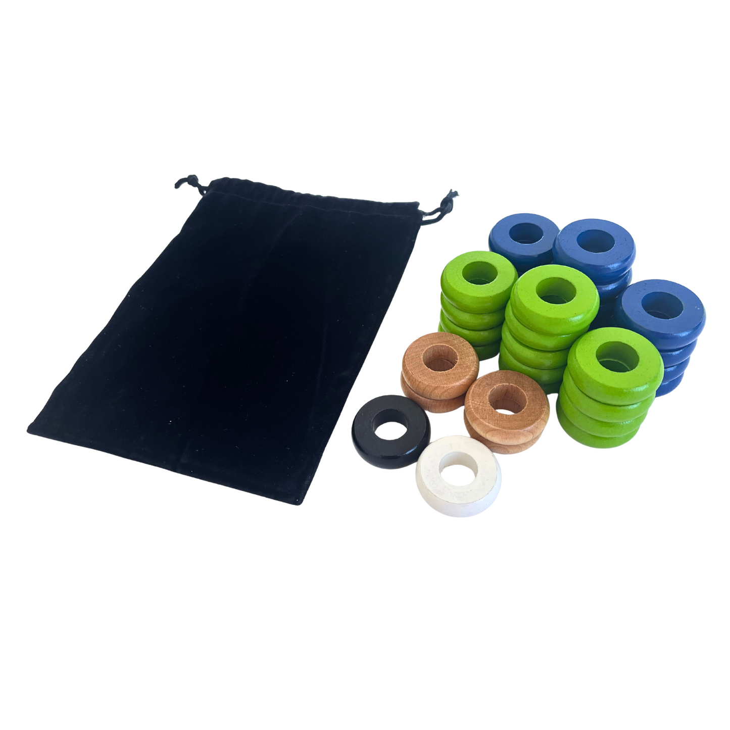 32 Blue and Lime Green Carrom / Pichenotte Rings - (Blue / Lime Green / Natural / Black / White) - Anneaux De Pichenottes - Game Accessories / Accessoires De Jeu