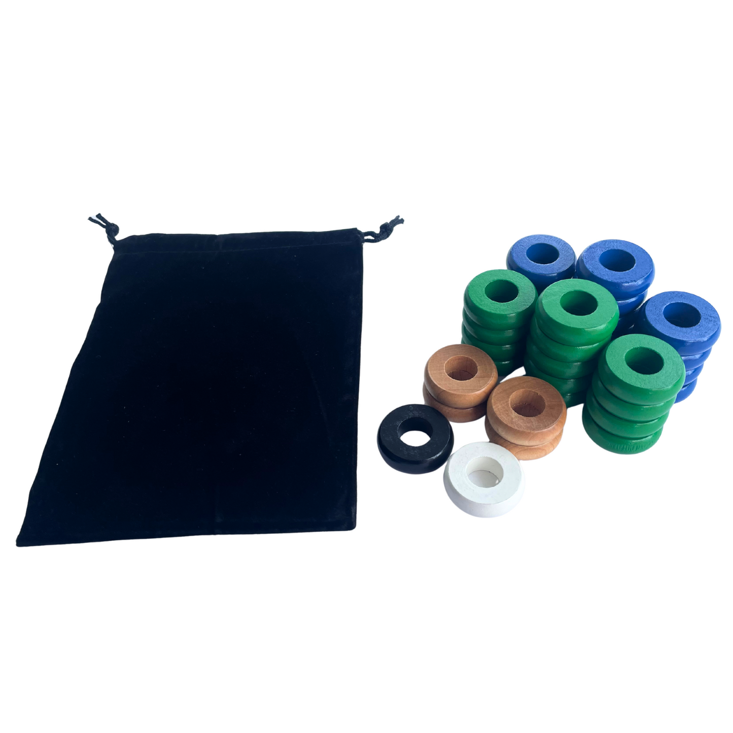 32 Green and Blue Carrom / Pichenotte Rings - (Green / Blue / Natural / Black / White) - Anneaux De Pichenottes - Game Accessories / Accessoires De Jeu