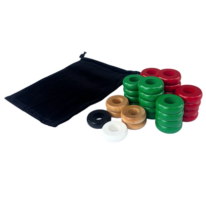 32 Red and Green Carrom / Pichenotte Rings - (Red / Green/ Natural/ Black / White) - Anneaux De Pichenottes - Game Accessories / Accessoires De Jeu