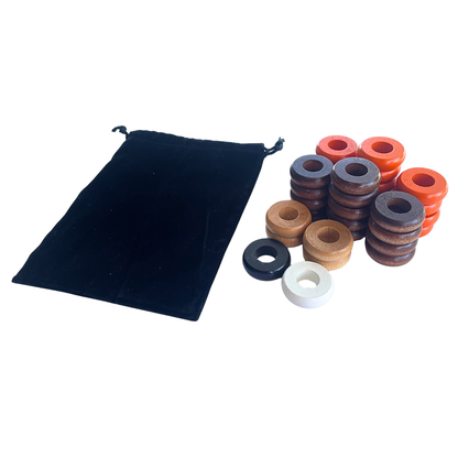 32 Orange and Walnut Carrom / Pichenotte Rings - (Orange / Walnut / Natural / Black / White) - Anneaux De Pichenottes - Game Accessories / Accessoires De Jeu