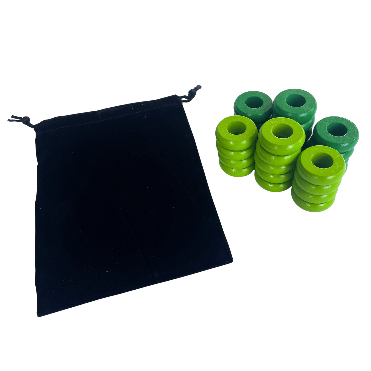 32 Green and Lime Green Carrom / Pichenotte Rings - (Green / Lime Green / Natural / Black / White) - Anneaux De Pichenottes - Game Accessories / Accessoires De Jeu