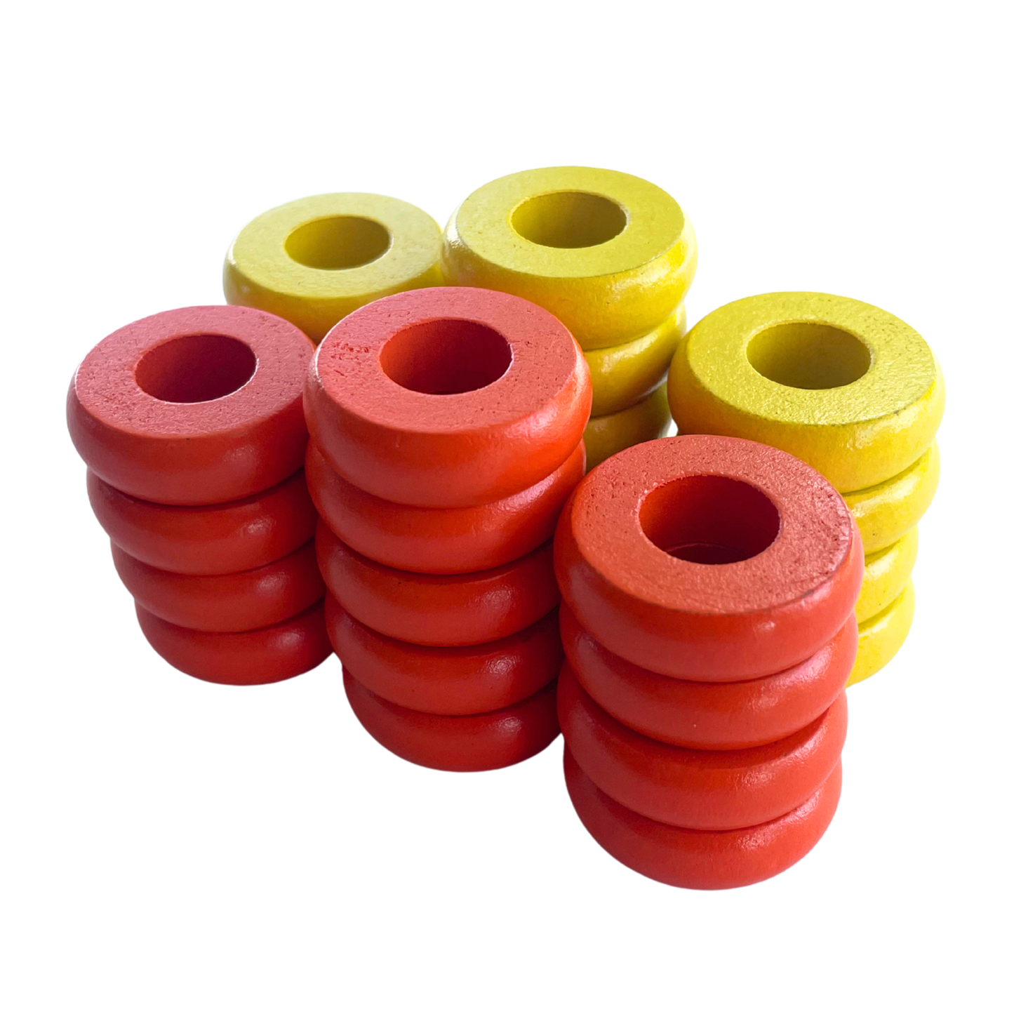 32 Orange and Yellow Carrom / Pichenotte Rings - (Orange / Yellow / Natural / Black / White) - Anneaux De Pichenottes - Game Accessories / Accessoires De Jeu