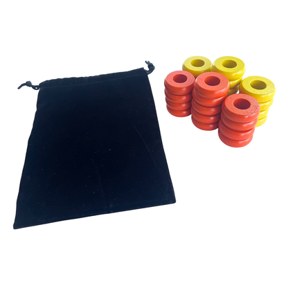 32 Orange and Yellow Carrom / Pichenotte Rings - (Orange / Yellow / Natural / Black / White) - Anneaux De Pichenottes - Game Accessories / Accessoires De Jeu