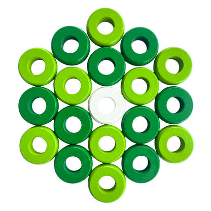32 Green and Lime Green Carrom / Pichenotte Rings - (Green / Lime Green / Natural / Black / White) - Anneaux De Pichenottes - Game Accessories / Accessoires De Jeu