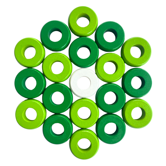 32 Green and Lime Green Carrom / Pichenotte Rings - (Green / Lime Green / Natural / Black / White) - Anneaux De Pichenottes - Game Accessories / Accessoires De Jeu