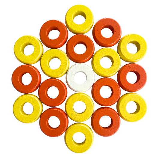 32 Orange and Yellow Carrom / Pichenotte Rings - (Orange / Yellow / Natural / Black / White) - Anneaux De Pichenottes - Game Accessories / Accessoires De Jeu