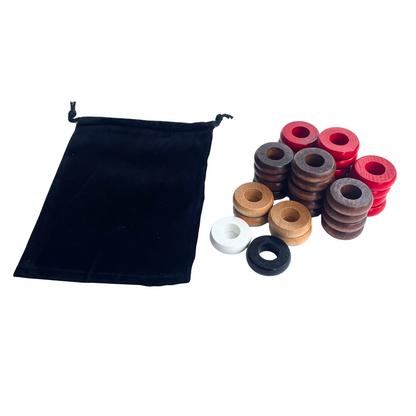 32 Red and Walnut Carrom / Pichenotte Rings - (Red / Walnut / Natural / Black / White) - Anneaux De Pichenottes - Game Accessories / Accessoires De Jeu