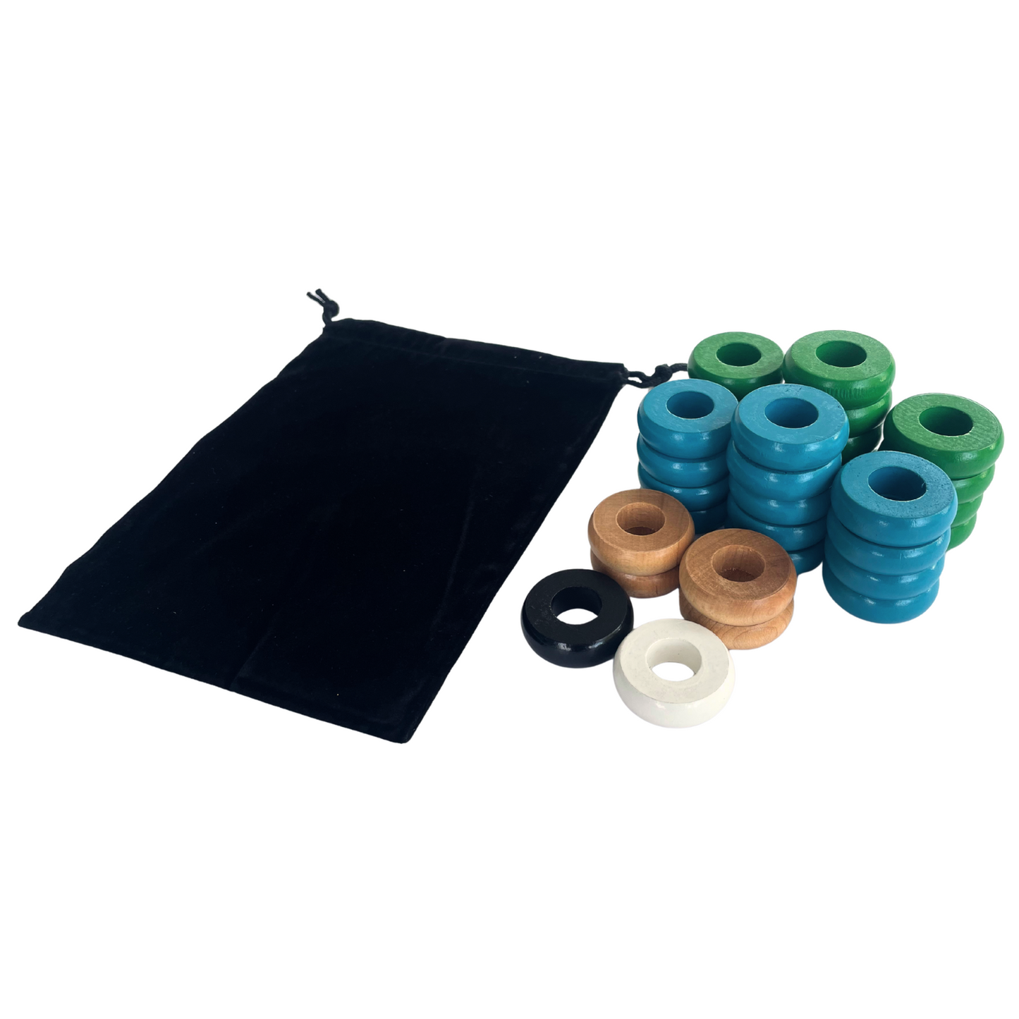 32 Green and Light Blue Carrom / Pichenotte Rings - (Green / Light Blue / Natural / Black / White) - Anneaux De Pichenottes - Game Accessories / Accessoires De Jeu