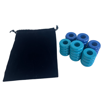 32 Blue and Light Blue Carrom / Pichenotte Rings - (Blue / Light Blue / Natural / Black / White) - Anneaux De Pichenottes - Game Accessories / Accessoires De Jeu