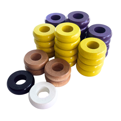 32 Yellow and Purple Carrom / Pichenotte Rings - (Yellow / Purple / Natural / Black / White) - Anneaux De Pichenottes - Game Accessories / Accessoires De Jeu