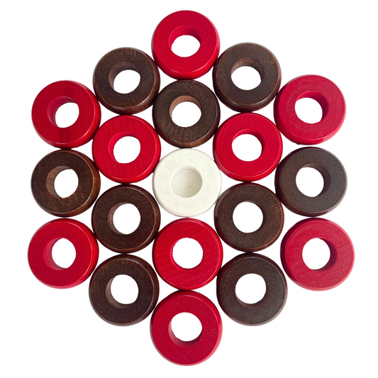 32 Red and Walnut Carrom / Pichenotte Rings - (Red / Walnut / Natural / Black / White) - Anneaux De Pichenottes - Game Accessories / Accessoires De Jeu