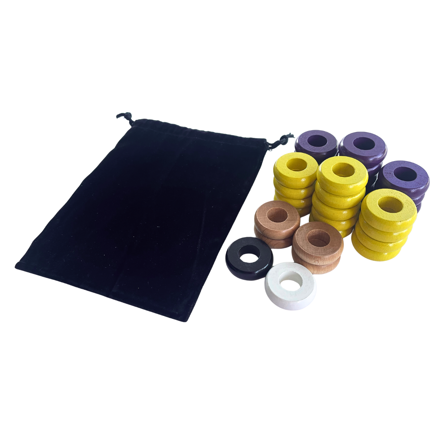 32 Yellow and Purple Carrom / Pichenotte Rings - (Yellow / Purple / Natural / Black / White) - Anneaux De Pichenottes - Game Accessories / Accessoires De Jeu
