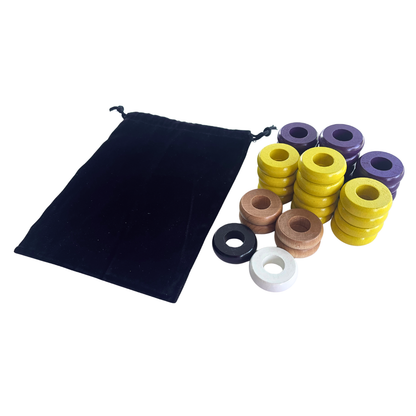 32 Yellow and Purple Carrom / Pichenotte Rings - (Yellow / Purple / Natural / Black / White) - Anneaux De Pichenottes - Game Accessories / Accessoires De Jeu