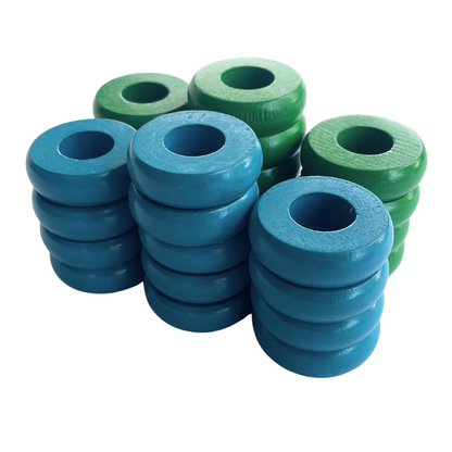 32 Green and Light Blue Carrom / Pichenotte Rings - (Green / Light Blue / Natural / Black / White) - Anneaux De Pichenottes - Game Accessories / Accessoires De Jeu