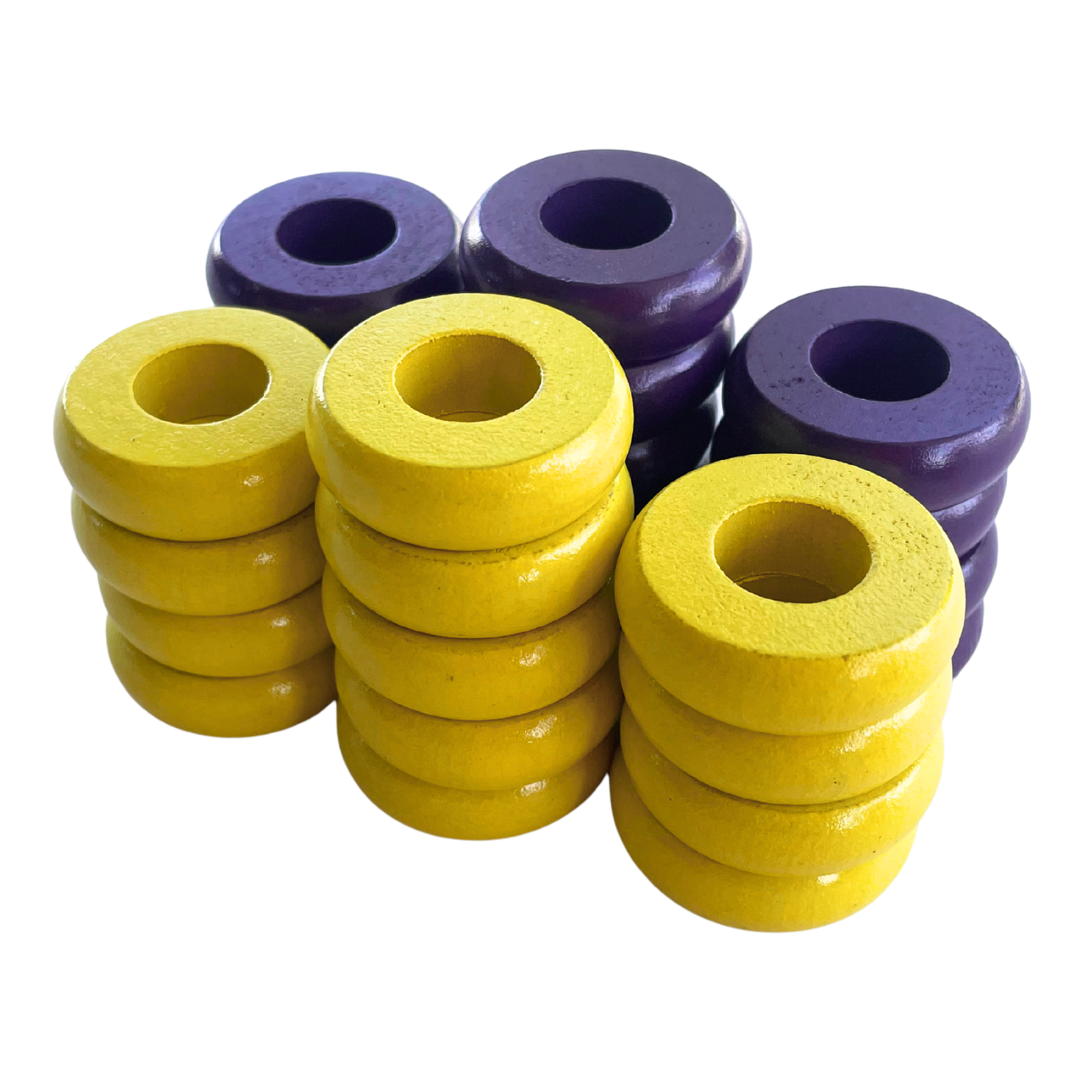 32 Yellow and Purple Carrom / Pichenotte Rings - (Yellow / Purple / Natural / Black / White) - Anneaux De Pichenottes - Game Accessories / Accessoires De Jeu