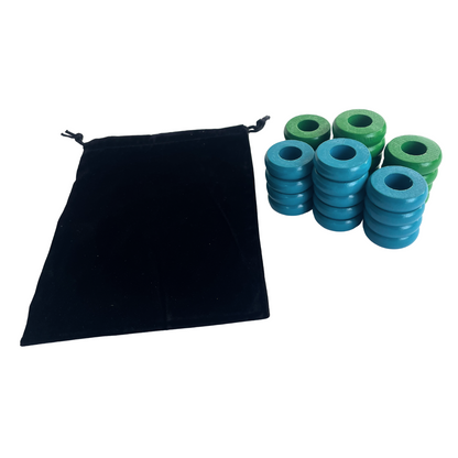 32 Green and Light Blue Carrom / Pichenotte Rings - (Green / Light Blue / Natural / Black / White) - Anneaux De Pichenottes - Game Accessories / Accessoires De Jeu