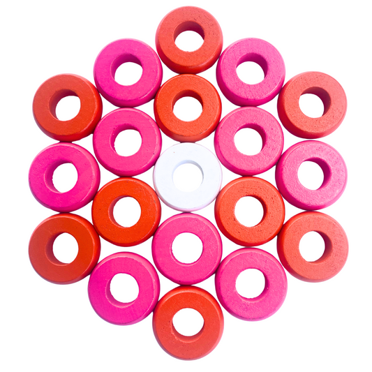 32 Orange and Pink Carrom / Pichenotte Rings - (Orange / Pink / Natural / Black / White) - Anneaux De Pichenottes - Game Accessories / Accessoires De Jeu