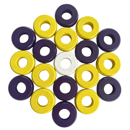 32 Yellow and Purple Carrom / Pichenotte Rings - (Yellow / Purple / Natural / Black / White) - Anneaux De Pichenottes - Game Accessories / Accessoires De Jeu