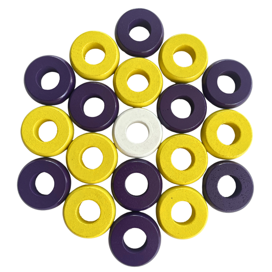32 Yellow and Purple Carrom / Pichenotte Rings - (Yellow / Purple / Natural / Black / White) - Anneaux De Pichenottes - Game Accessories / Accessoires De Jeu