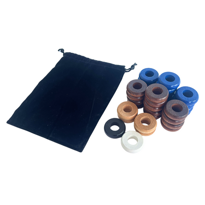 32 Blue and Walnut Carrom / Pichenotte Rings - (Blue / Walnut / Natural / Black / White) - Anneaux De Pichenottes - Game Accessories / Accessoires De Jeu
