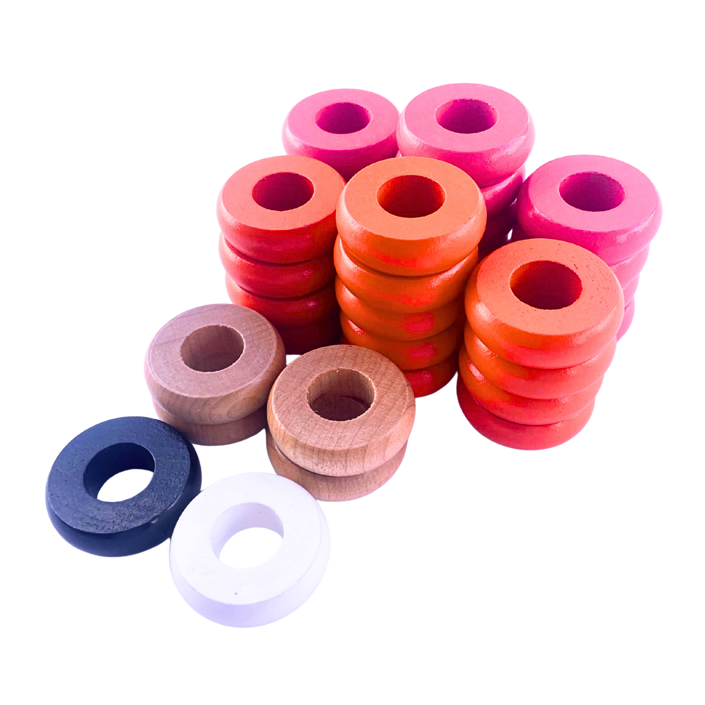 32 Orange and Pink Carrom / Pichenotte Rings - (Orange / Pink / Natural / Black / White) - Anneaux De Pichenottes - Game Accessories / Accessoires De Jeu