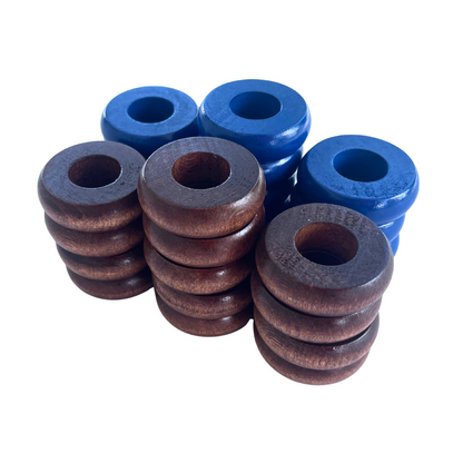 32 Blue and Walnut Carrom / Pichenotte Rings - (Blue / Walnut / Natural / Black / White) - Anneaux De Pichenottes - Game Accessories / Accessoires De Jeu