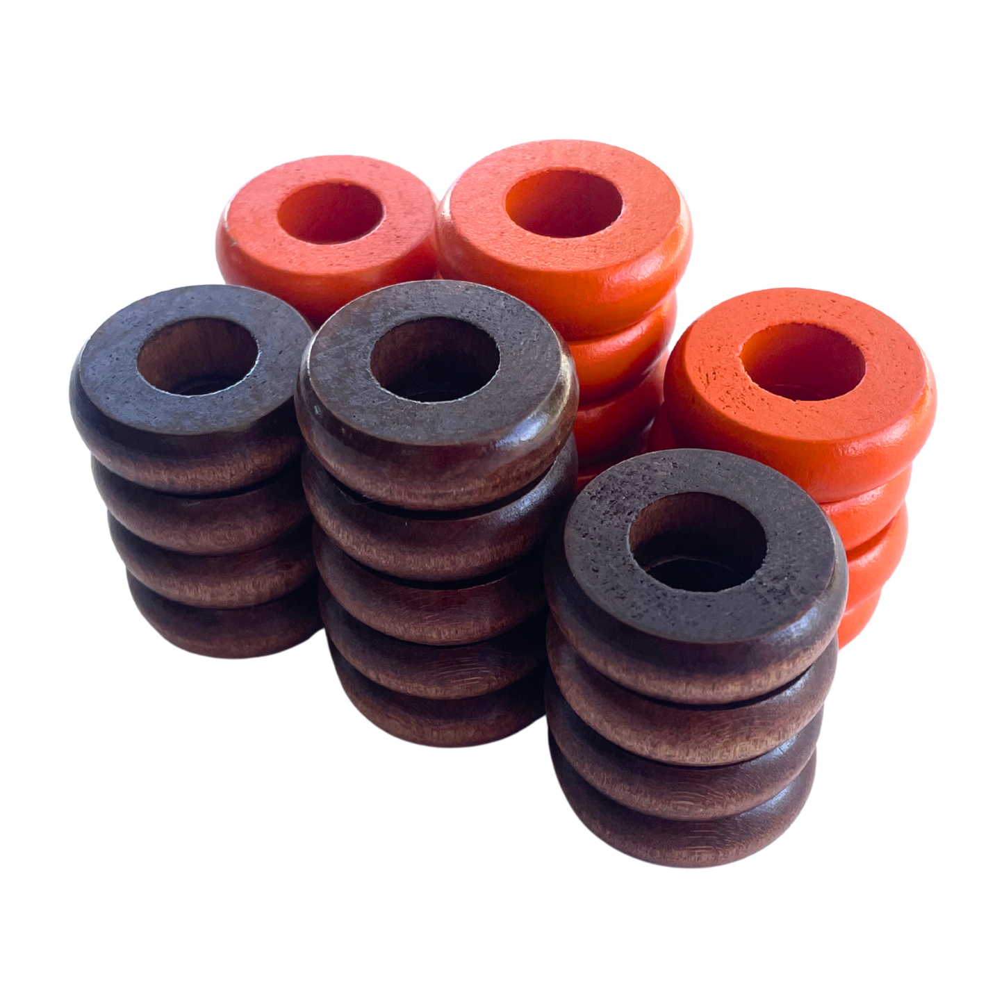32 Orange and Walnut Carrom / Pichenotte Rings - (Orange / Walnut / Natural / Black / White) - Anneaux De Pichenottes - Game Accessories / Accessoires De Jeu