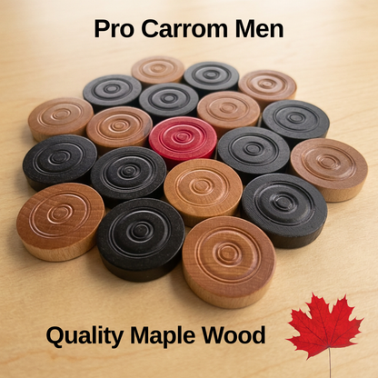 22 Traditional Carrom Board Game Men (10 Black Men / 10 Natural Men / 2 Red Queens)