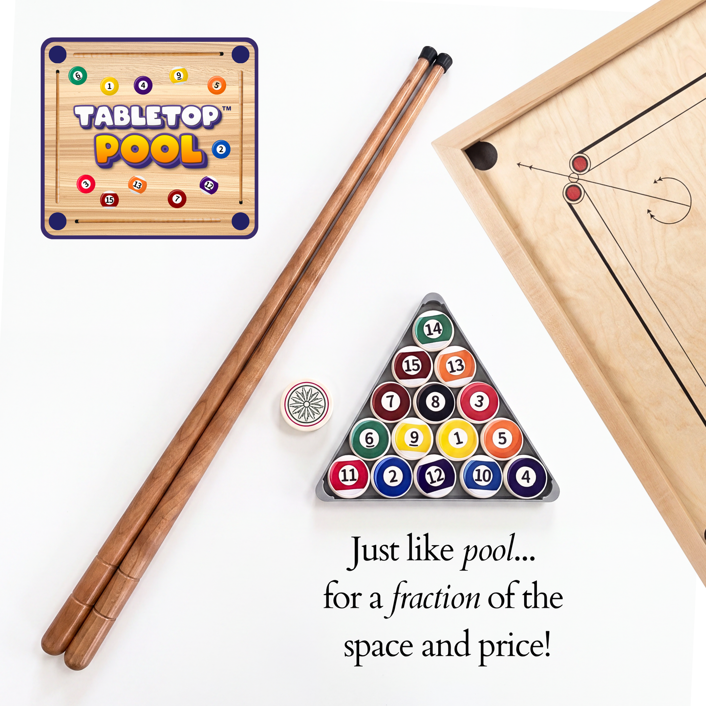 Table Top Pool Game Addon to Carrom / Crokinole Board (No Game Board Included)
