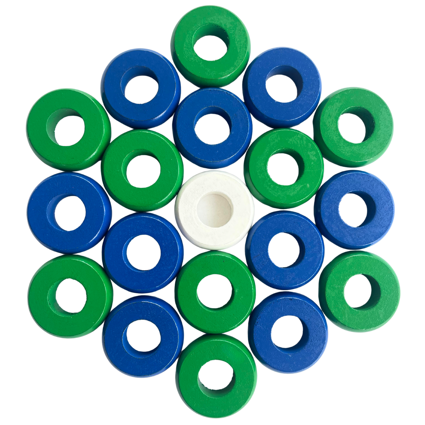 32 Green and Blue Carrom / Pichenotte Rings - (Green / Blue / Natural / Black / White) - Anneaux De Pichenottes - Game Accessories / Accessoires De Jeu