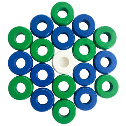 32 Green and Blue Carrom / Pichenotte Rings - (Green / Blue / Natural / Black / White) - Anneaux De Pichenottes - Game Accessories / Accessoires De Jeu