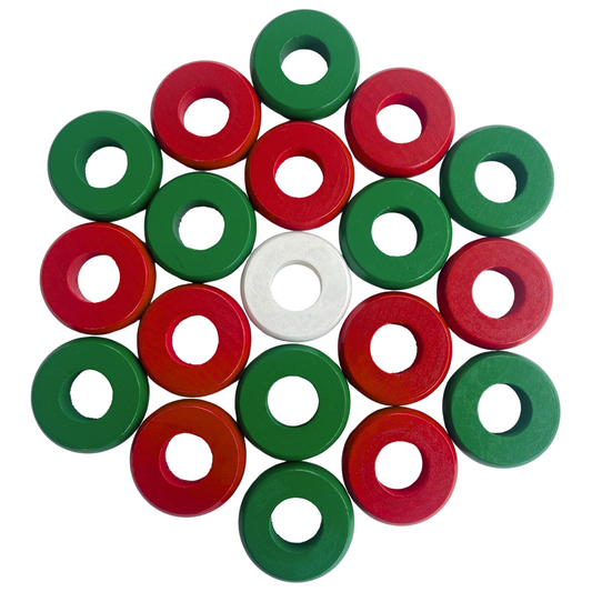32 Red and Green Carrom / Pichenotte Rings - (Red / Green/ Natural/ Black / White) - Anneaux De Pichenottes - Game Accessories / Accessoires De Jeu