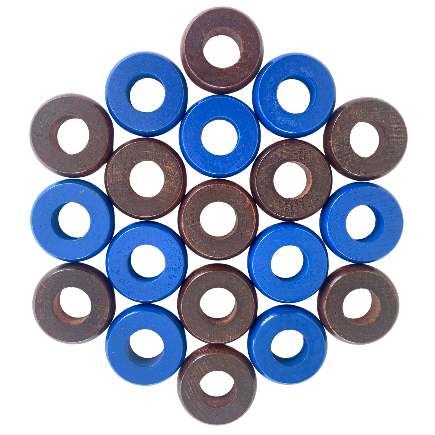 32 Blue and Walnut Carrom / Pichenotte Rings - (Blue / Walnut / Natural / Black / White) - Anneaux De Pichenottes - Game Accessories / Accessoires De Jeu