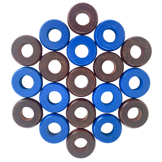 32 Blue and Walnut Carrom / Pichenotte Rings - (Blue / Walnut / Natural / Black / White) - Anneaux De Pichenottes - Game Accessories / Accessoires De Jeu