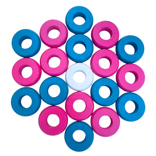 32 Pink and Light Blue Carrom / Pichenotte Rings - (Pink / Light Blue / Natural / Black / White) - Anneaux De Pichenottes - Game Accessories / Accessoires De Jeu
