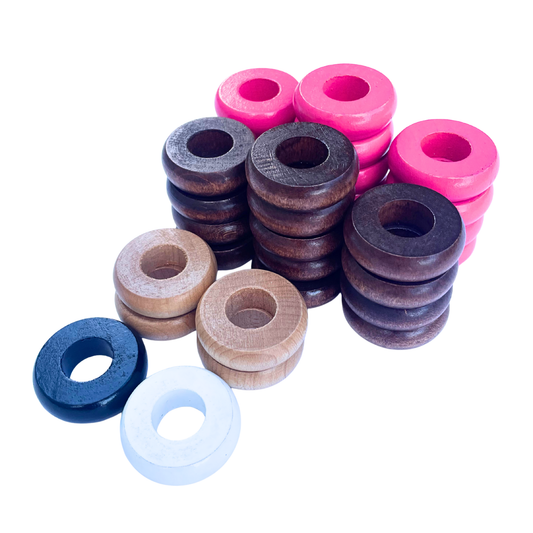 32 Pink and Walnut Carrom / Pichenotte Rings - (Pink / Walnut / Natural / Black / White) - Anneaux De Pichenottes - Game Accessories / Accessoires De Jeu - Carrom Canada
