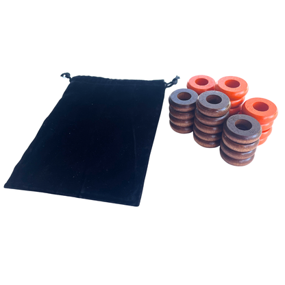 32 Orange and Walnut Carrom / Pichenotte Rings - (Orange / Walnut / Natural / Black / White) - Anneaux De Pichenottes - Game Accessories / Accessoires De Jeu