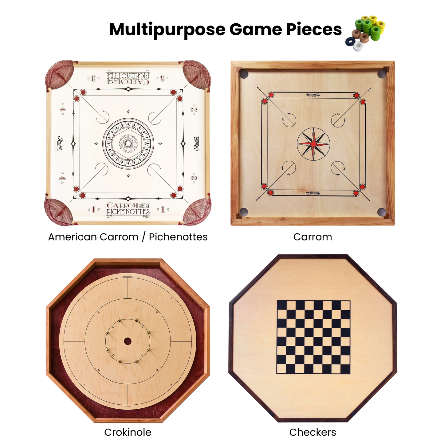 32 Yellow and Lime Green Carrom / Pichenotte Rings - (Yellow / Lime Green / Natural / Black / White) - Anneaux De Pichenottes - Game Accessories / Accessoires De Jeu