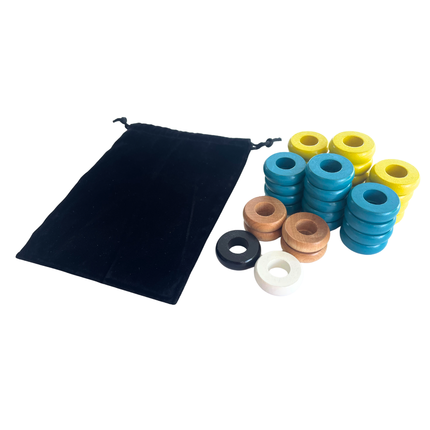 32 Yellow and Light Blue Carrom / Pichenotte Rings - (Yellow / Light Blue / Natural / Black / White) - Anneaux De Pichenottes - Game Accessories / Accessoires De Jeu
