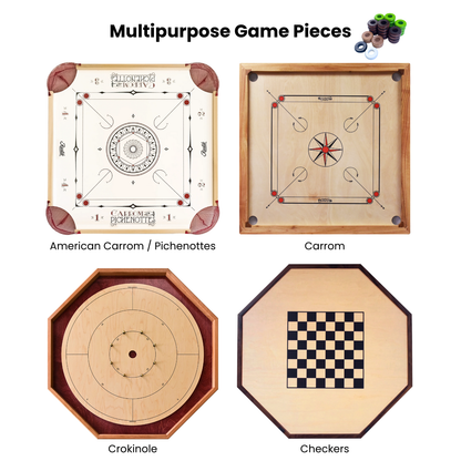 32 Lime Green and Walnut Carrom / Pichenotte Rings - (Lime Green / Walnut / Natural / Black / White) - Anneaux De Pichenottes - Game Accessories / Accessoires De Jeu