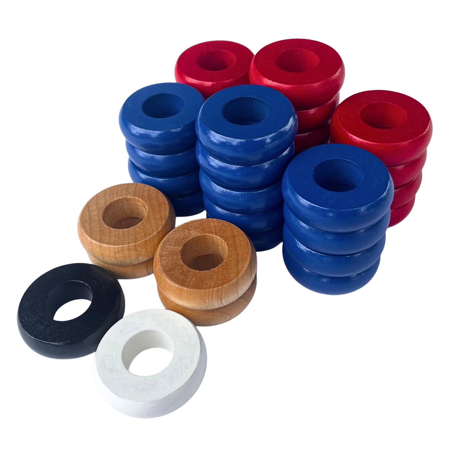 32 Red and Blue Carrom / Pichenotte Rings - (Red / Blue / Natural / Black / White) - Anneaux De Pichenottes - Game Accessories / Accessoires De Jeu