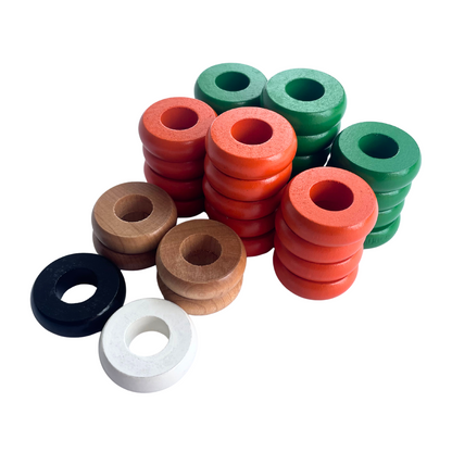 32 Green and Orange Carrom / Pichenotte Rings - (Green / Orange / Natural / Black / White) - Anneaux De Pichenottes - Game Accessories / Accessoires De Jeu