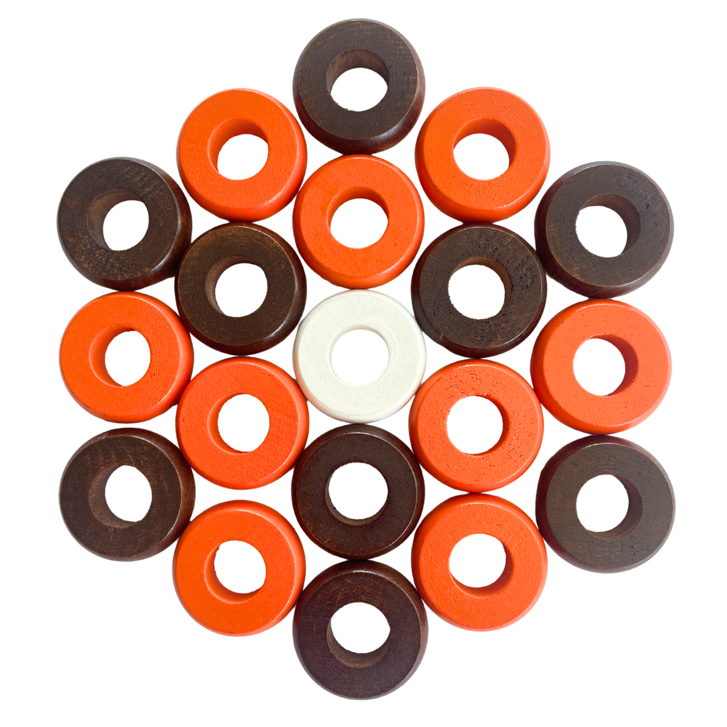 32 Orange and Walnut Carrom / Pichenotte Rings - (Orange / Walnut / Natural / Black / White) - Anneaux De Pichenottes - Game Accessories / Accessoires De Jeu