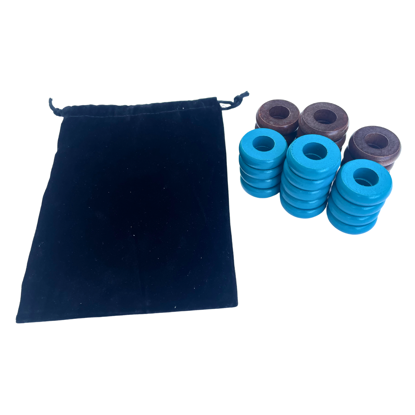 32 Light Blue and Walnut Carrom / Pichenotte Rings - (Light Blue / Walnut / Natural / Black / White) - Anneaux De Pichenottes - Game Accessories / Accessoires De Jeu